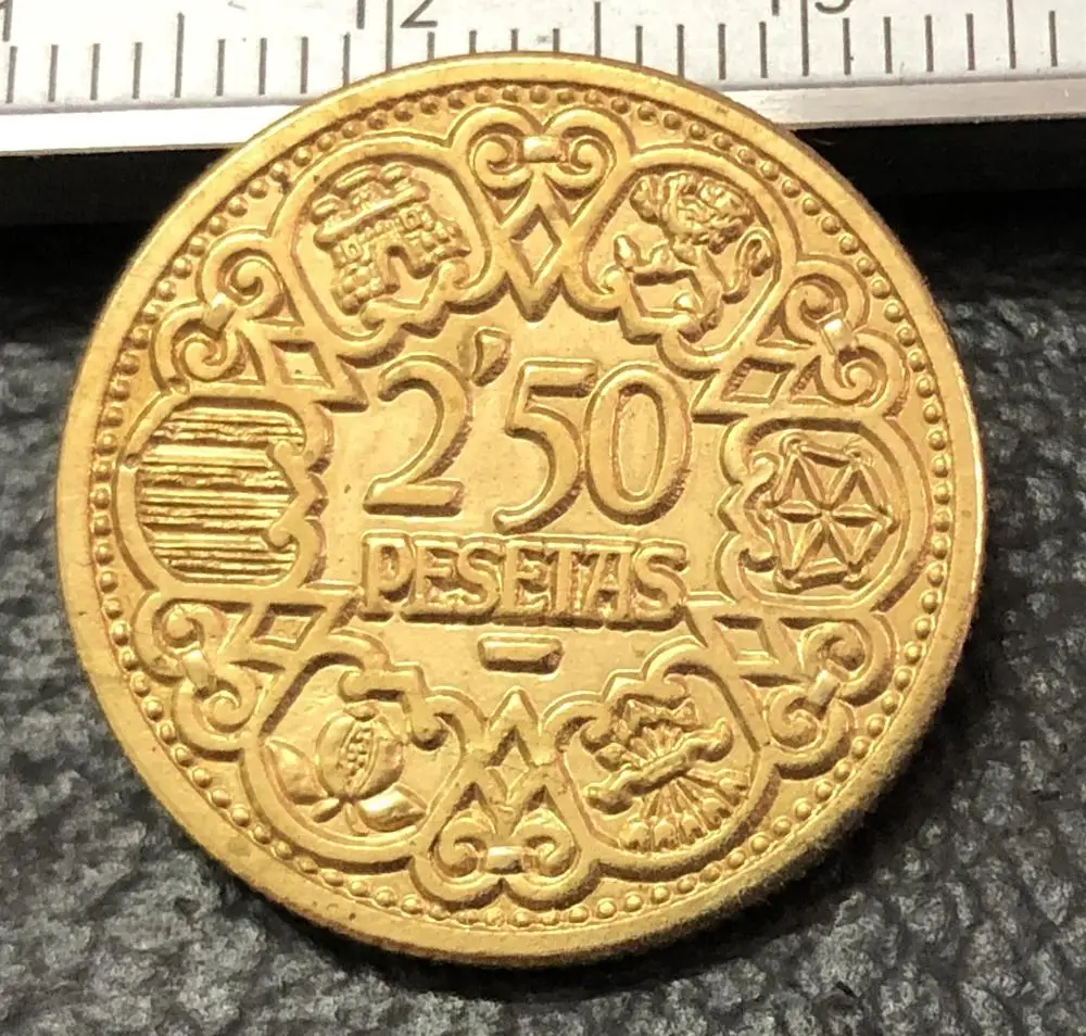 1944 Испания 2,5 Pesetas-Trial Strike шаблон имитация монеты