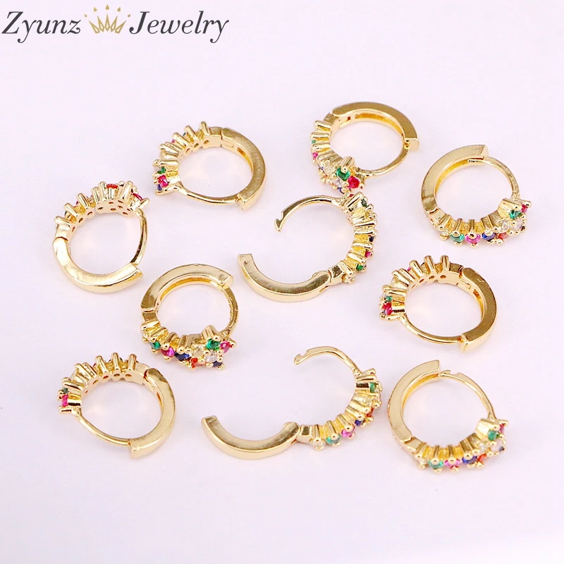 

5Pairs, Gold filled 2019 trendy Hoop Earrings women colorful rainbow design micro pave cz round star charming earring jewelry