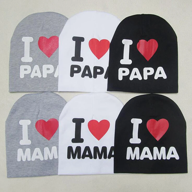 Милая теплая вязаная хлопковая шапочка с надписью I LOVE MAMA/PAPA для маленьких
