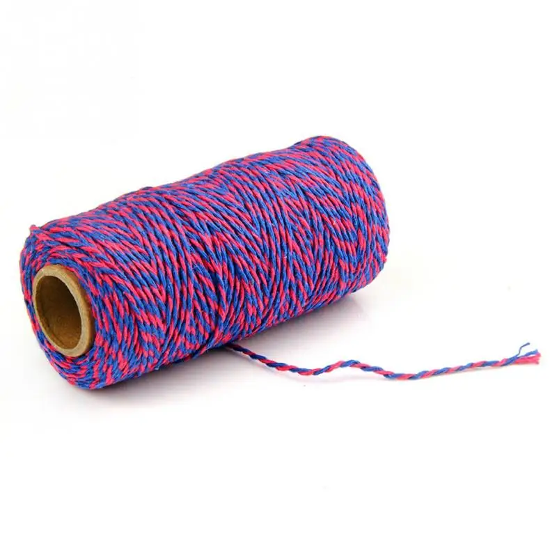 Rose red Blue 100 м/рулон хлопковой Струны DIY Подарочная коробка для упаковки веревка для выпечки шпагат шнур деревенский кантри ремесла швейная веревка 15 цветов#20 - Цвет: Rose red Blue
