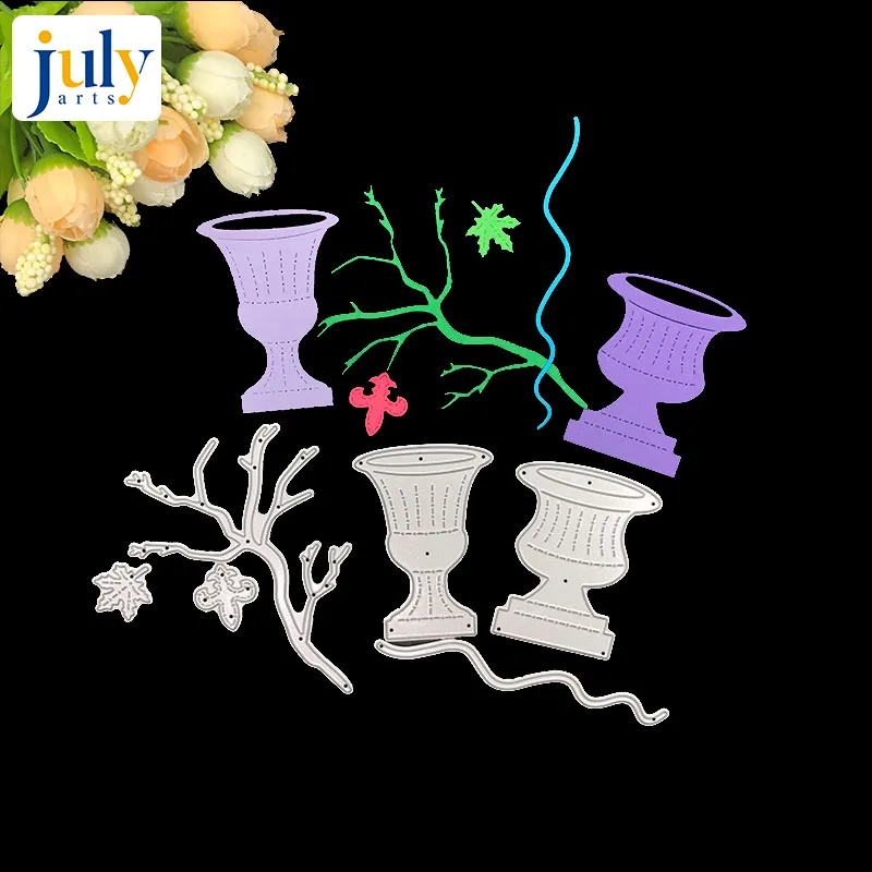 Julyarts 2019 штампы для скрапбукинга кленовое дерево Цветочная ваза стежок Металл