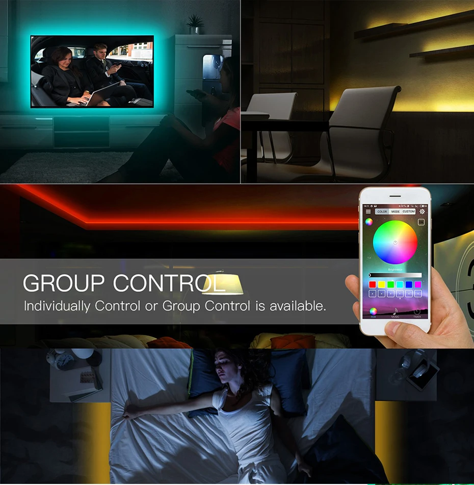 Светодиодная лента RGB с подсветкой для телевизора, 5050, водонепроницаемая, 5 В, USB, светодиодный, Ленточное освещение с приложением, Bluetooth, контроллер для ТВ, ПК, монитора, Декор