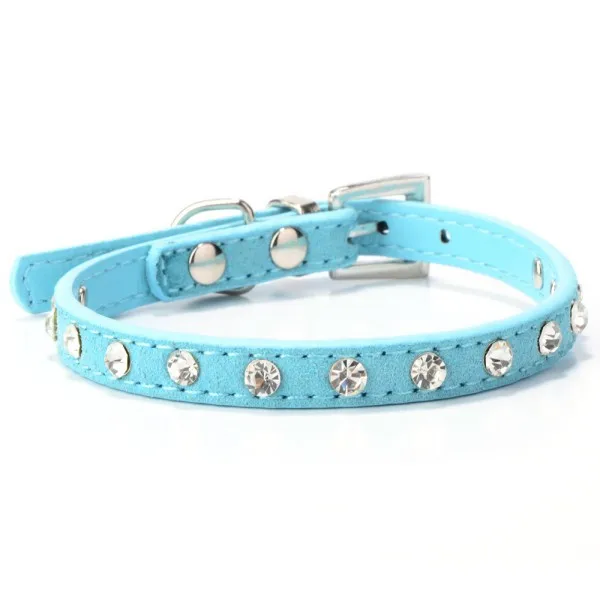 

Pet Suede PU Leather Crystal Rhinestone Dog Puppy Cat Collar Necklace Crystal Choker