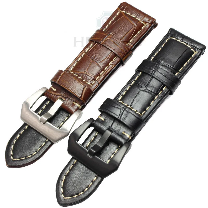 Handmade Retro Genuine Leather Watchbands For Panerai 22mm 24mm Men Watch Band Strap Metal Buckle Accessories Wrist Band