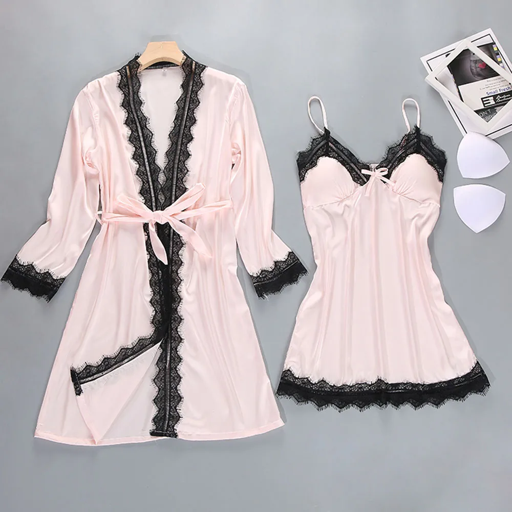 2019 Для женщин соблазнительный атласный Шелковый ночной рубашке кимоно Ночной