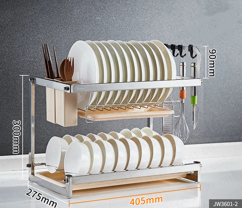 Dish Rack Drain Rack Kitchen Rack 304 Stainless Steel Hanging Dish Dish Chopsticks Storage Rack Double Household