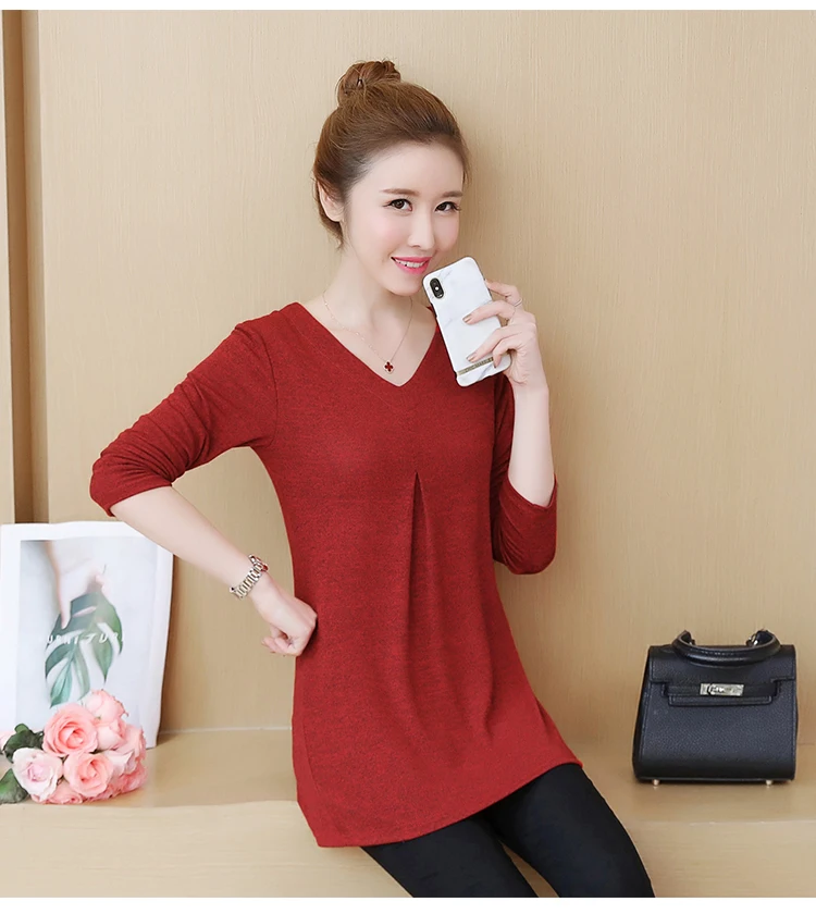 Blusas Mujer De Moda Осень Зима повседневные женские топы и блузки плюс размер 5xl винтажный Дамский пуловер с v-образным вырезом Длинные рубашки