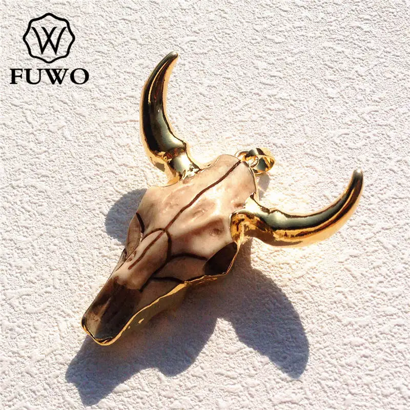 FUWO Longhorn Бык скот подвеска в виде черепа 24 каратное золото гальваническая