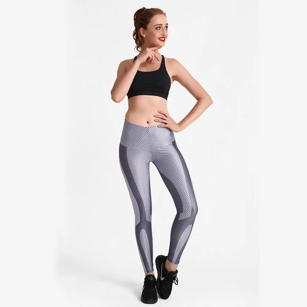 Maoxzon для женщин серый цифровой принт Athleisure фитнес обтягивающие леггинсы Йога