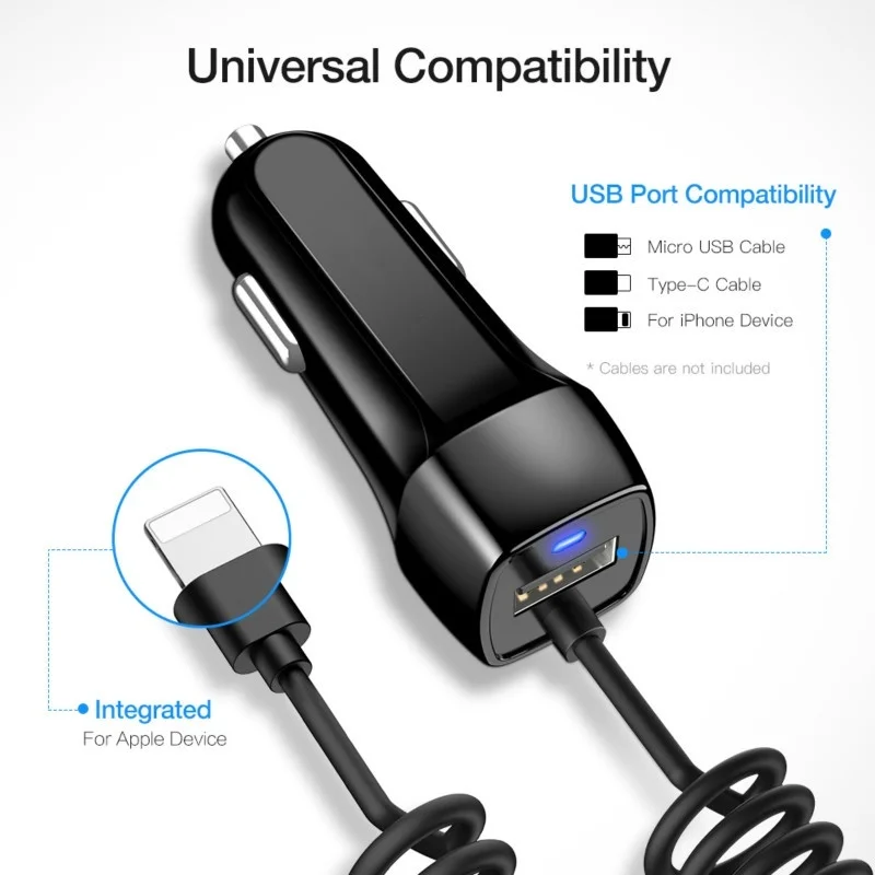 Автомобильное зарядное устройство USB для IPhone X 7 телефона с микро-usb Type C
