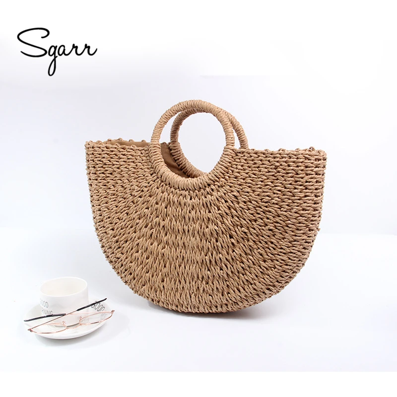 

SGARR Luxury Designer Summer Straw Women Handbags High Quality Ladies Shoulder Bag New Fashion Female Half Moon Beach Bags