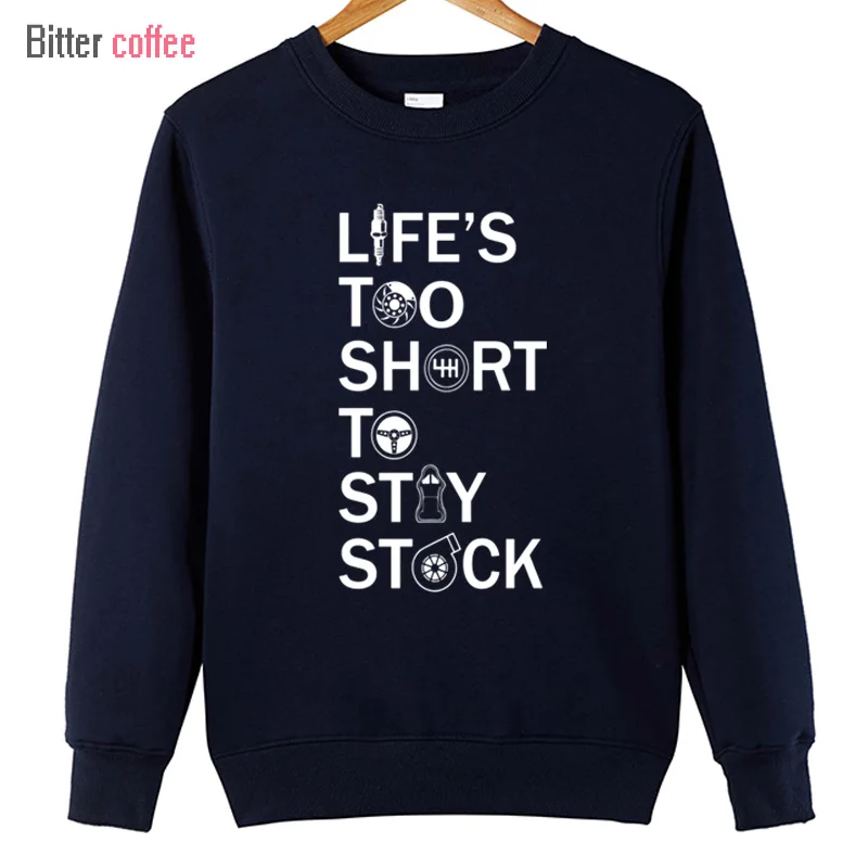 Толстовка мужская с принтом LIFE IS TOO SHORT STAY STOCK смешная зимняя кофта капюшоном