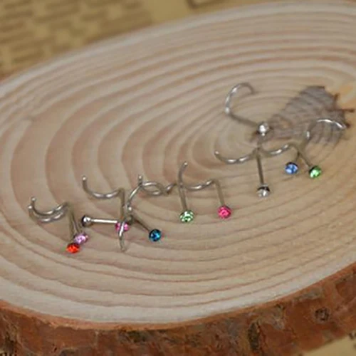 New Arrival 20Pcs Mixed Color Body Piercing Stainless Steel Rhinestone Nose Ring Bone Stud |