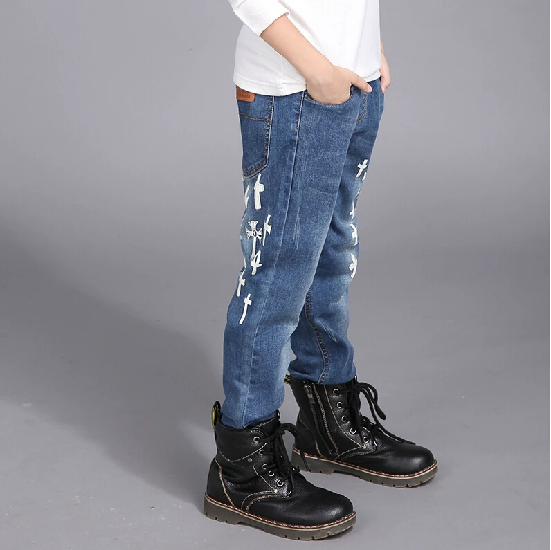 Дети прямые полная длина джинсы весна и осень мода детей мыть синие брюки