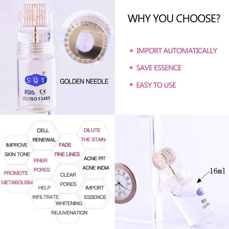 Роликовый массажер для лица Дерма Ролер Derma Roller -0.25mm титан -Способствует