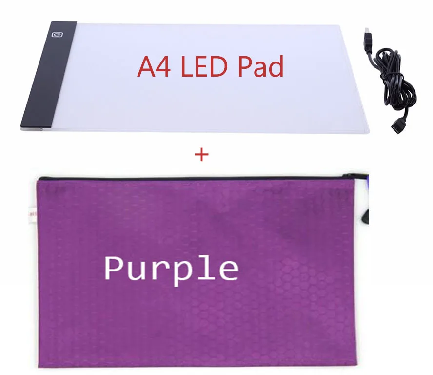 purple and a4 Diamond аксессуары для рисования Рука молнии сумка для a4 светодиодный lightpad контейнер для хранения Diamant держатель для кистей инструменты - Цвет: purple and a4