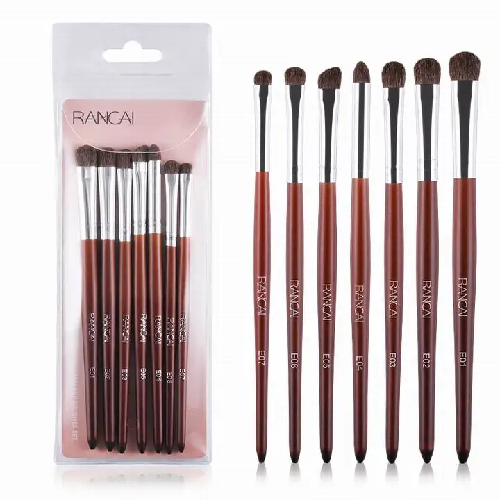 7pcs with PVC bag RANCAI Pro 7 шт. кисть для теней для макияжа Набор Натуральных Волос деревянная ручка для смешивания шейдеров кисть для хайлайтера инструменты для макияжа brochas - Handle Color: 7pcs with PVC bag