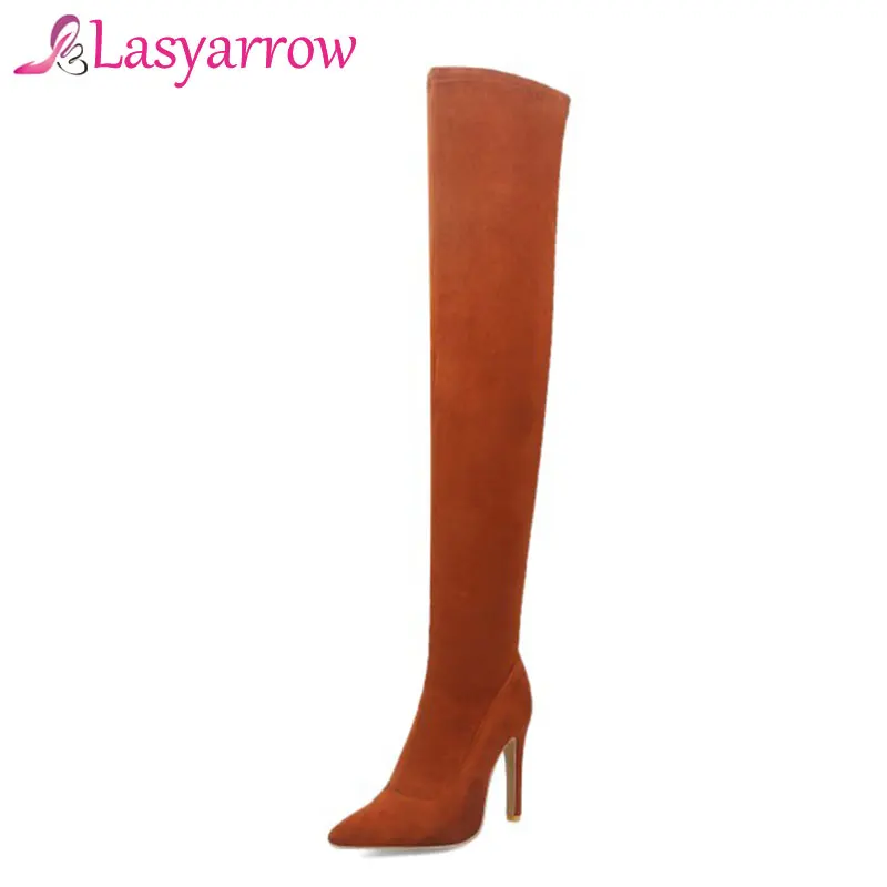 Lasyarrow Sexy Тонкий Ботфорты Для женщин черный красный высокие сапоги на шпильках из