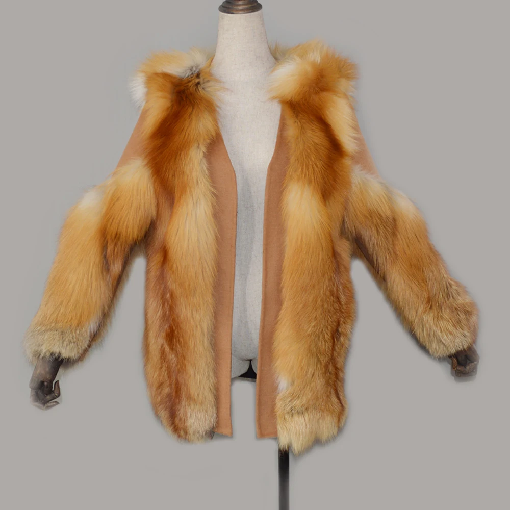 Женская Шуба из натурального меха черно-бурой лисы зимняя теплая шуба 100% верхняя