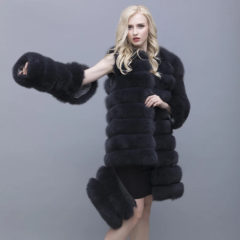QIUSIDUN Genuine Pure Natural Long Sleeved Round Fox Fur Coat Winter Long Detachable Fashion  Coat Women's Clothing Large size