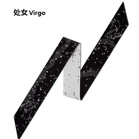 Virgo 12 созвездий, серия Таро, дизайн, принт, женский шелковый шарф,, модный головной платок, роскошный бренд, маленький галстук, завязывается, Сумка с лентами - Цвет: Virgo