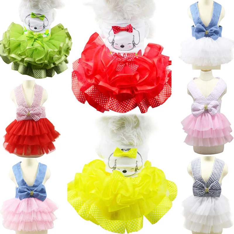 

Cute Bow Dog Dress Tutu Skirt Summer Puppy Clothes Princess Dog Wedding Dress Small Dog Clothes For Chihuahua Yorkie XS-XXL