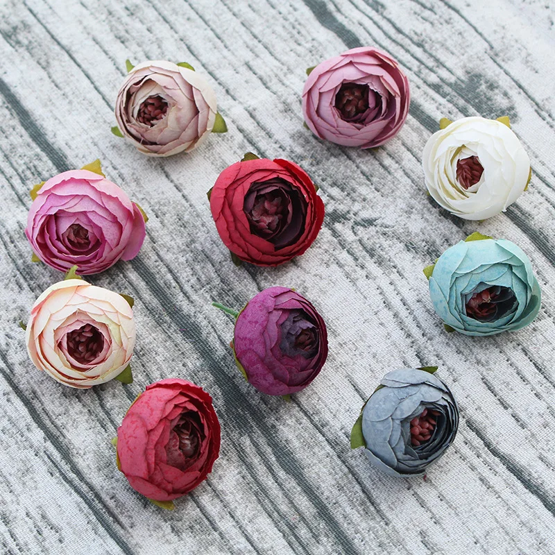 

50 Pcs/lot Silk Rose Bud Small Peony Camellia Flores Artificial Cheap Flowers For Home Wedding DIY Decor Craft gifts Fake Flower