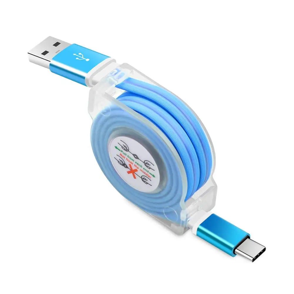 FONKEN Выдвижной usb type-C кабель 1 м портативный USB C телефонный кабель type-c Быстрая зарядка шнур быстрая передача данных аккуратные Мобильные кабели - Цвет: Синий