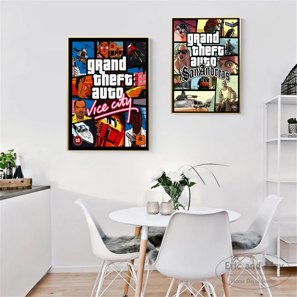 

GTA 5 San Andreas Vice City Vintage Canvas Art Print Painting Poster Wall Pictures For Room Home Decoration Wall Decor No Frame