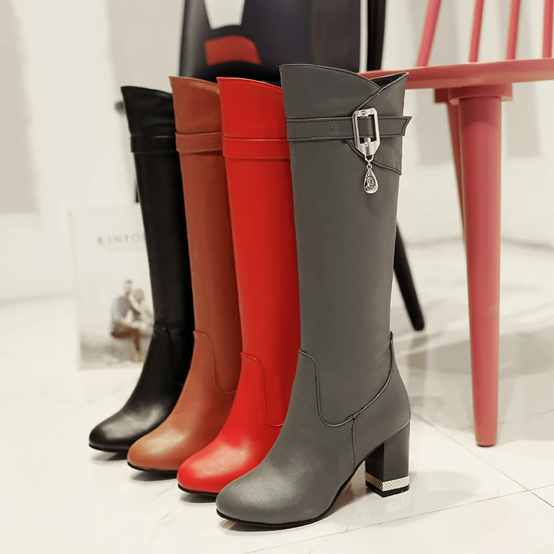 

Cresfimix women fashion 2018 high quality pu leather high heel back boots lady cute knee high long boots botas femininas b2305