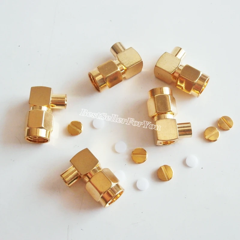 

10Pcs SMA male plug right angle solder 0.141" RG402 RF connector Golden New