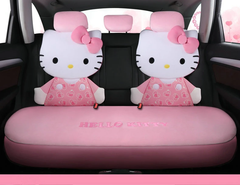 Мультяшный чехол для автокресла hello kitty, теплая плюшевая подушка для автомобиля, набор зимних авточехлов, универсальные аксессуары для всех автомобилей