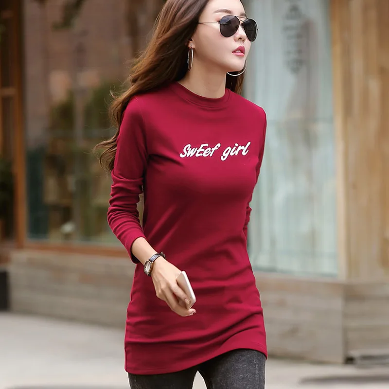 Half Turtleneck Black Long Sleeve Tshirt Woman Fall Winter Thicken Warm Embroidery Letters T-shirts Plus Velvet 2947LY | Женская одежда