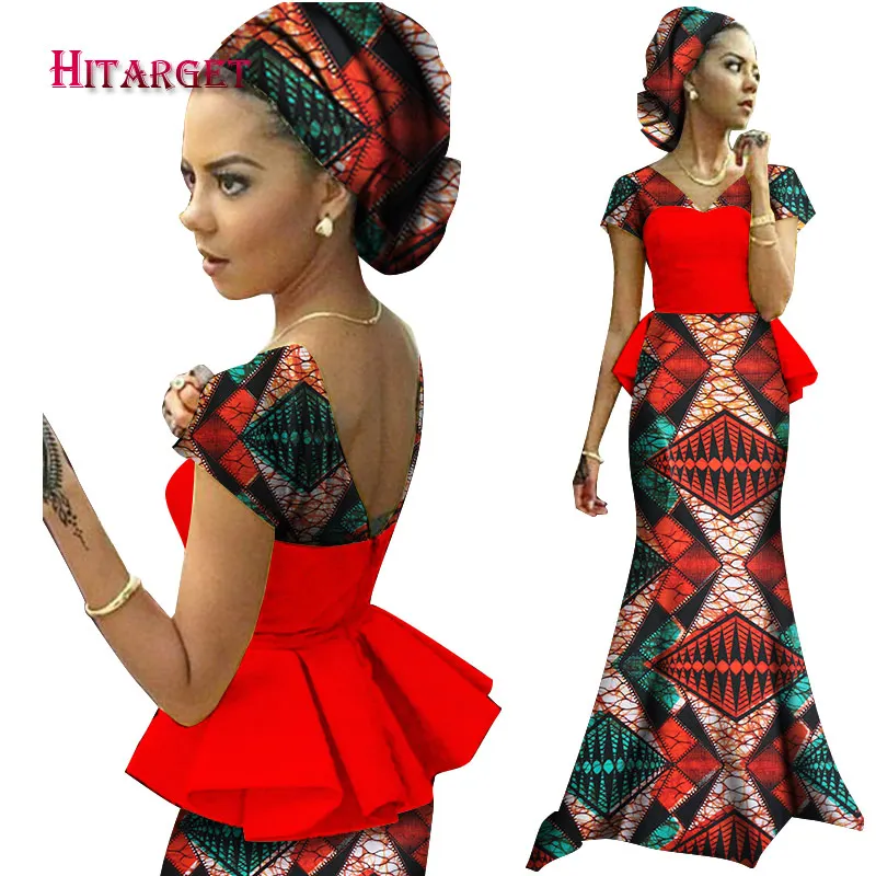 Африканские платья для женщин Vestidos Kanga одежда африканская Дашики восковая печать сращивание драпированные платья с аксессуарами одежда WY1240