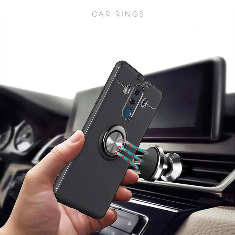 for Huawei Mate 10 P10 Plus Pro Lite Honor 9 Case Car Holder Silicone Phone Cases MT 10PRO Cover Pull Metal Ring |