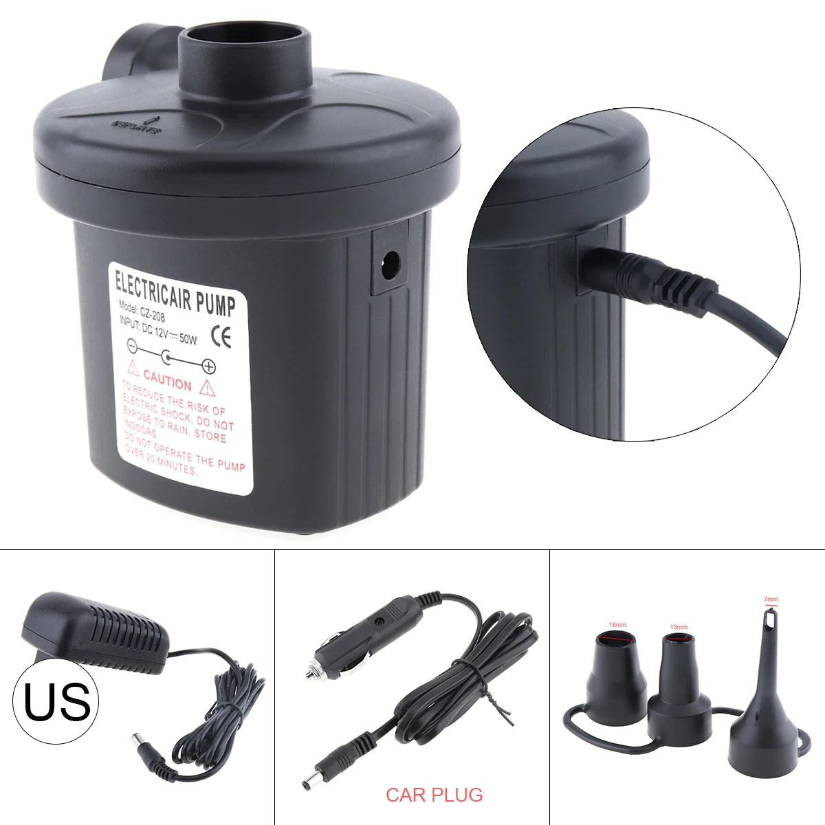 12V Air Compressor Portable pump kompresor Tyre Tire Inflator Inflatable Pump with 3 Nozzle US EU Plug for Bed Boat Mattress |