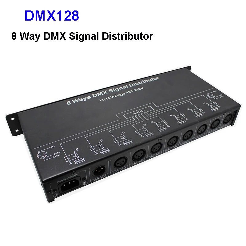 AC 110V ~ 220V DMX128 8 канальный контроллер/усилитель/сплиттер/ретранслятор сигнала DMX/8
