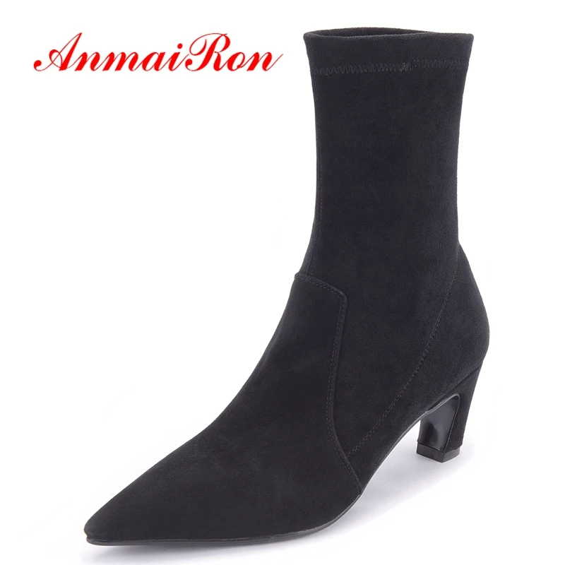 

AnmaiRon New Fashion Basic Pointed Toe Slip-On Ankle Boots for Women Womens Winter Fashion 2018 Size 34-38 LY295