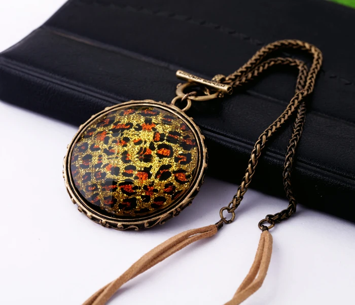 Круглое ожерелье из смолы в стиле ретро с леопардовым принтом античное длинное