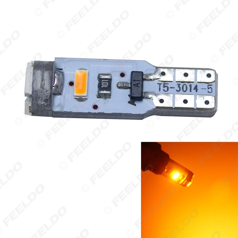 FEELDO 50pcs Car T5 5led 3014 SMD Auto Wedge Light Lamp Warning Canbus No Error LED white blue green yellow #HQ4024 | Автомобили и