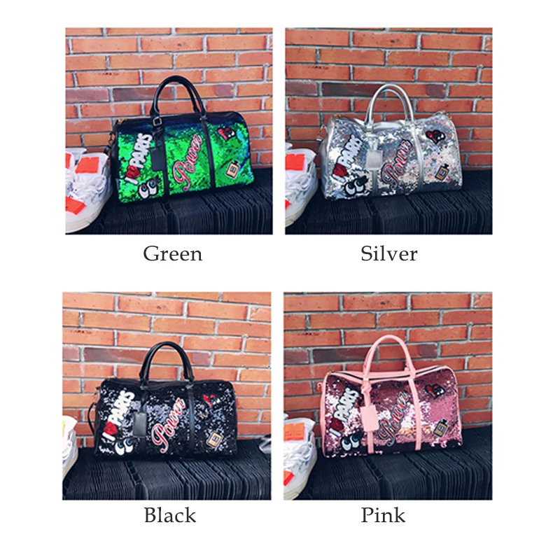 Модная Повседневная Женская дорожная сумка с блестками, сумки на плечо с надписями, сумки для девушек, Большая вместительная сумка для улицы