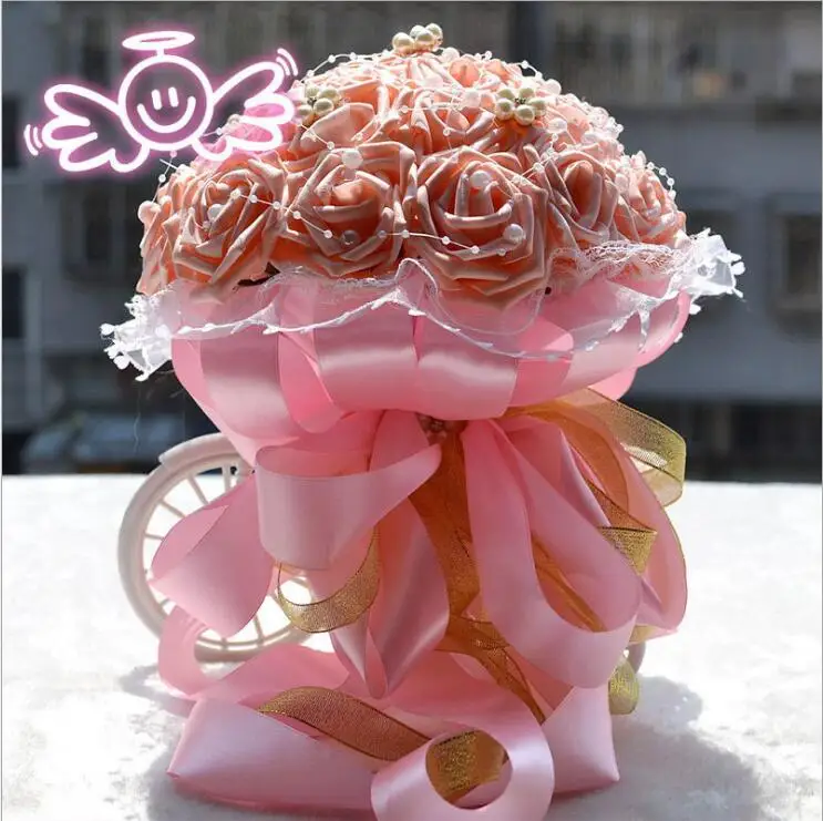 

Handmade Bridal Bouquets Wedding Party Gifts Wedding Accessories Flowers Pears Beaded With Ribbon D195