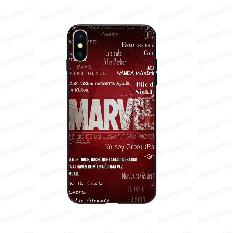 Babaite Marvel Новое поступление черный чехол для мобильного телефона Apple iPhone 8 7 6 6S Plus X XS