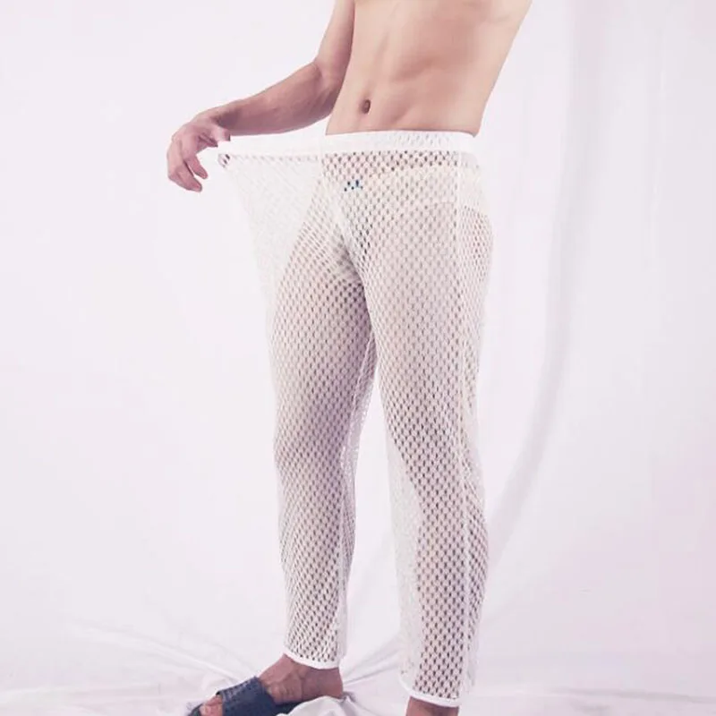 Пижама для мужчин, прозрачная одежда для сна, пижама hombre, дышащая сетчатая ночная рубашка, пижамные штаны, сексуальные мужские подштанники