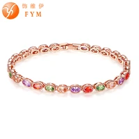 fym luxury rose gold color bracelet for women ladies shining cubic zircon bracelet multicolor cz crystal jewelry christmas gift