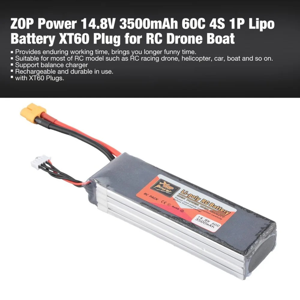ZOP Power 14 8 V 3500mAh 60C 4S 1P Lipo батарея XT60 вилка перезаряжаемая для RC гоночного дрона