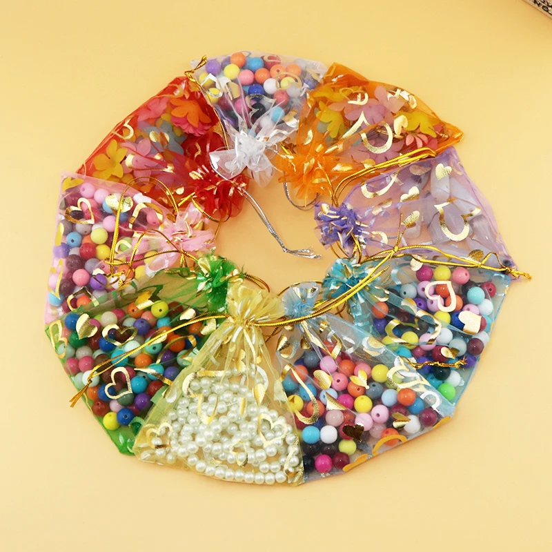 

1000PCS Organza Gift Bags Drawstring Pouch Wrap Drawstring Jewelry Packaging Bags For Wedding Christmas Gift New 11*16cm Heart