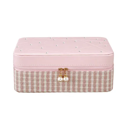 PINK Rectangle Чехол grace, новинка, Кожаная Шкатулка принцессы для ювелирных изделий, ожерелье, розовая косметичка, чехол для ювелирных украшений, органайзер, подарки на свадьбу, день рождения - Цвет: PINK Rectangle