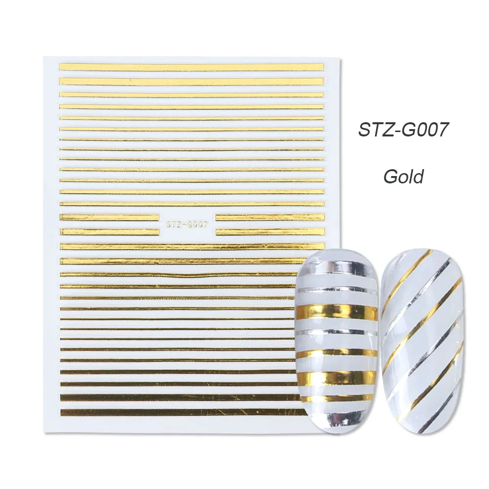 STZ-G007 Gold 1 шт золотые Серебристые 3D наклейки для ногтей прямые изогнутые вкладыши полосы ленты обертывания геометрический дизайн ногтей украшения BESTZG001-013 - Цвет: STZ-G007 Gold