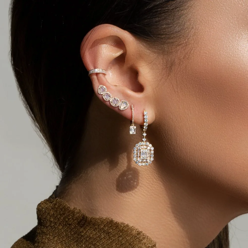 

2019 new cubic zirconia cz paved geometric square drop charm Rose Silver color sparking bling wedding earring for women